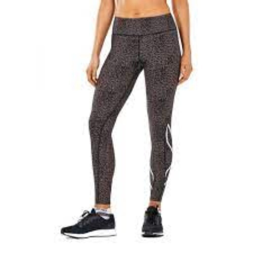 2XU Printed Mid Rise Gym Athletic Workout Compression Tights Leggins Black Small